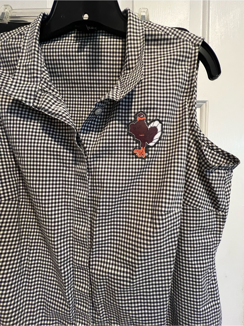 Upcycled🧡Va Tech - Sleeveless Black & White Gingham Collared Top